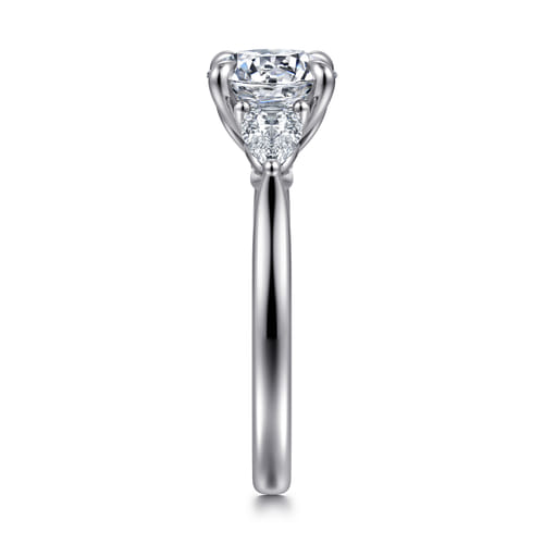 14K White Gold Three Stone Round Lotus Diamond Engagement Ring