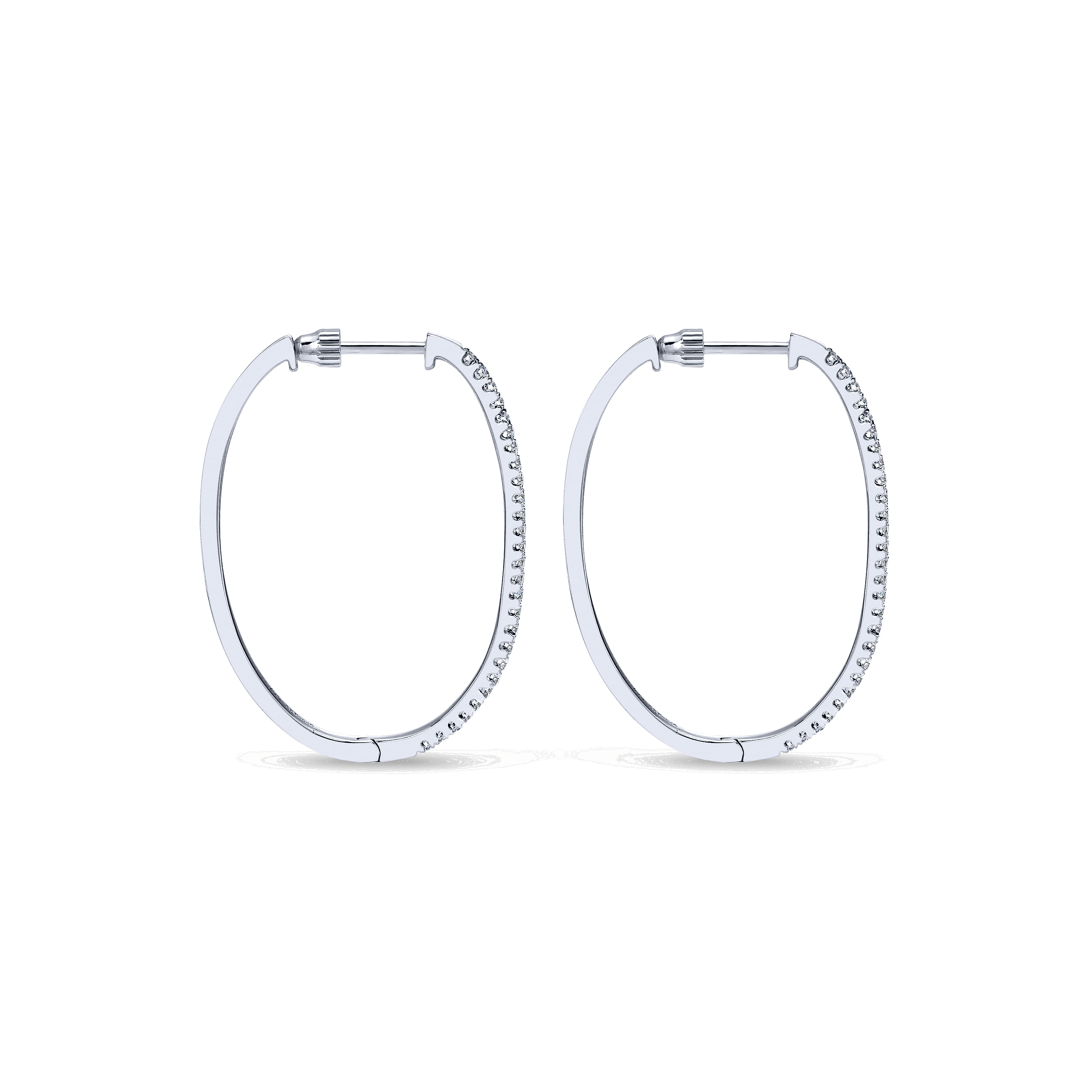 14K White Gold Tiger Claw Set 40mm Oval Classic Diamond Hoop Earrings