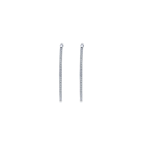 14K White Gold Tiger Claw Set 40mm Oval Classic Diamond Hoop Earrings