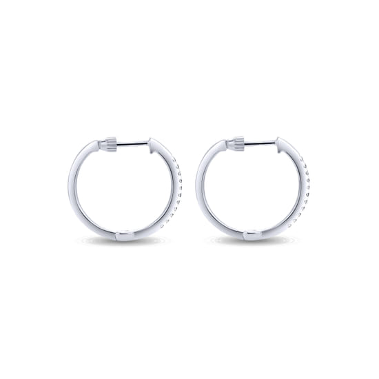 14K White Gold Tiger Claw Set Diamond 15mm Round Huggie Earrings angle 2 14K White Gold Tiger Claw Set Diamond 15mm Round Huggie Earrings angle 2
