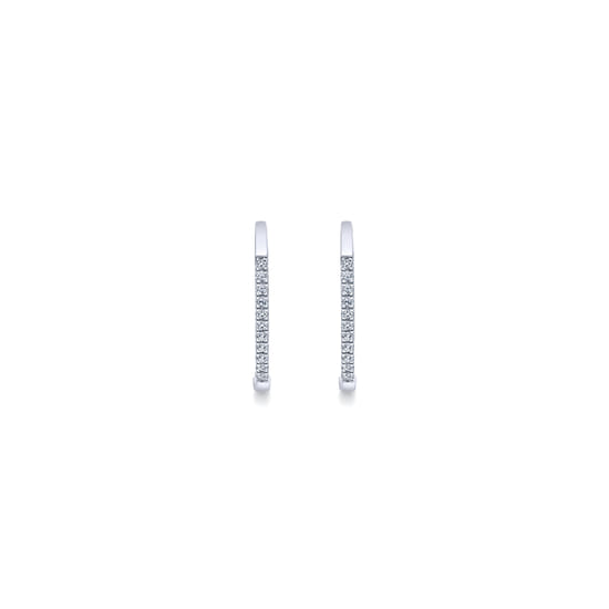 14K White Gold Tiger Claw Set Diamond 15mm Round Huggie Earrings angle 3 14K White Gold Tiger Claw Set Diamond 15mm Round Huggie Earrings angle 3