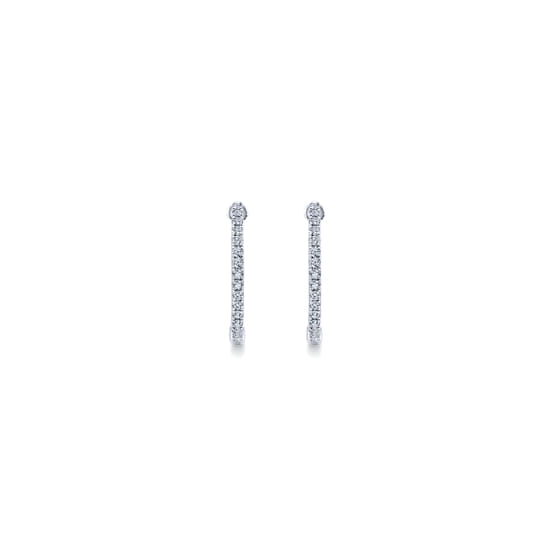 14K White Gold Tiger Claw Set Diamond 15mm Round Huggie Earrings angle 3 14K White Gold Tiger Claw Set Diamond 15mm Round Huggie Earrings angle 3