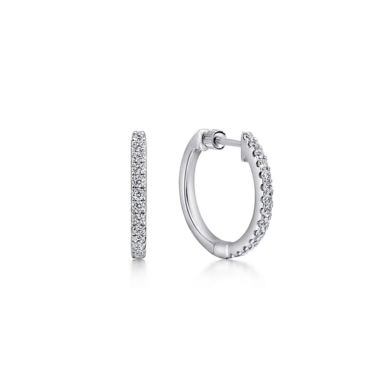 Gabriel - 14K White Gold Tiger Claw Set Diamond 15mm Round Huggie Earrings