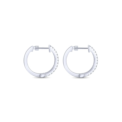 14K White Gold Tiger Claw Set Diamond 15mm Round Huggie Earrings