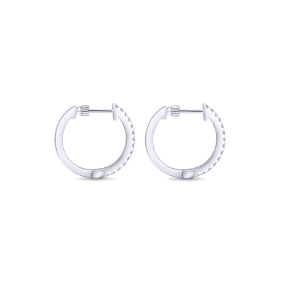 14K White Gold Tiger Claw Set Diamond 15mm Round Huggie Earrings angle 2 14K White Gold Tiger Claw Set Diamond 15mm Round Huggie Earrings angle 2