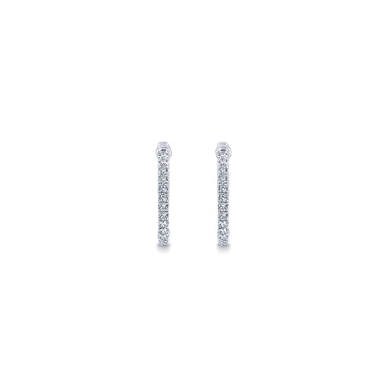14K White Gold Tiger Claw Set Diamond 15mm Round Huggie Earrings angle 3 14K White Gold Tiger Claw Set Diamond 15mm Round Huggie Earrings angle 3