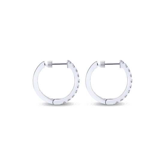 14K White Gold Tiger Claw Set Diamond 15mm Round Huggie Earrings angle 2 14K White Gold Tiger Claw Set Diamond 15mm Round Huggie Earrings angle 2