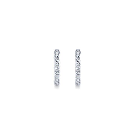 14K White Gold Tiger Claw Set Diamond 15mm Round Huggie Earrings angle 3 14K White Gold Tiger Claw Set Diamond 15mm Round Huggie Earrings angle 3