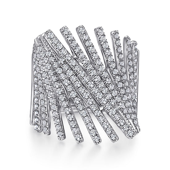 Gabriel - 14K White Gold Tilted Diamond Bars Statement Ring