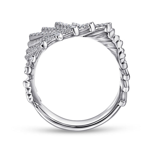 14K White Gold Tilted Diamond Bars Statement Ring