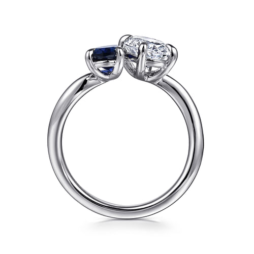 14K White Gold Toi et Moi Oval Sapphire and Diamond Engagement Ring