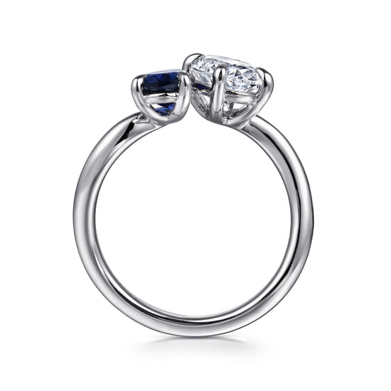 14K White Gold Toi et Moi Oval Sapphire and Diamond Engagement Ring angle 2