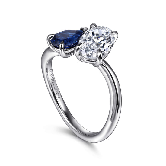 14K White Gold Toi et Moi Oval Sapphire and Diamond Engagement Ring angle 3