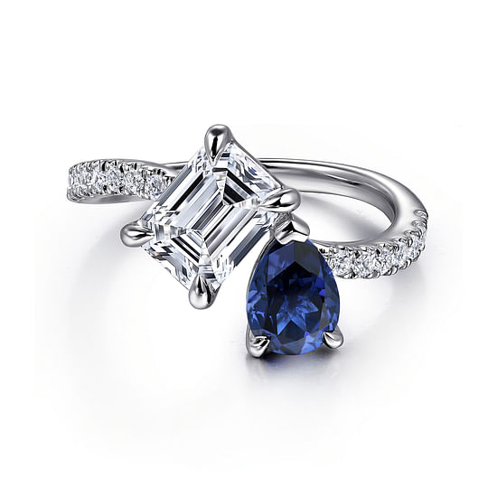 Gabriel - 14K White Gold Toi et Moi Oval Sapphire and Diamond Engagement Ring
