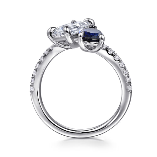 14K White Gold Toi et Moi Oval Sapphire and Diamond Engagement Ring
