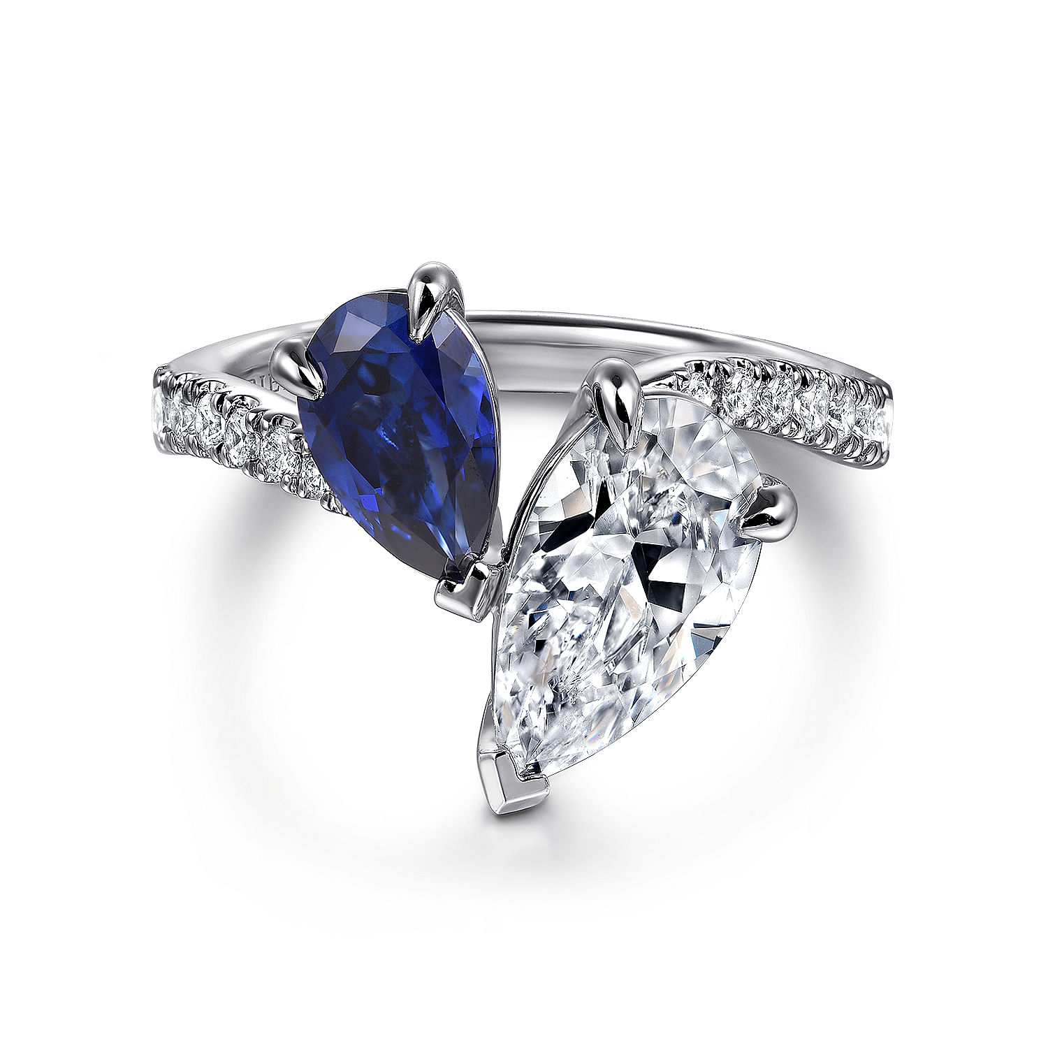 14K White Gold Toi et Moi Pear Shape Sapphire and Diamond Engagement Ring