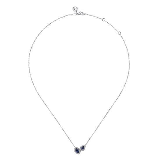 14K White Gold Toi et Moi Sapphire and Diamond Halo Necklace angle 2