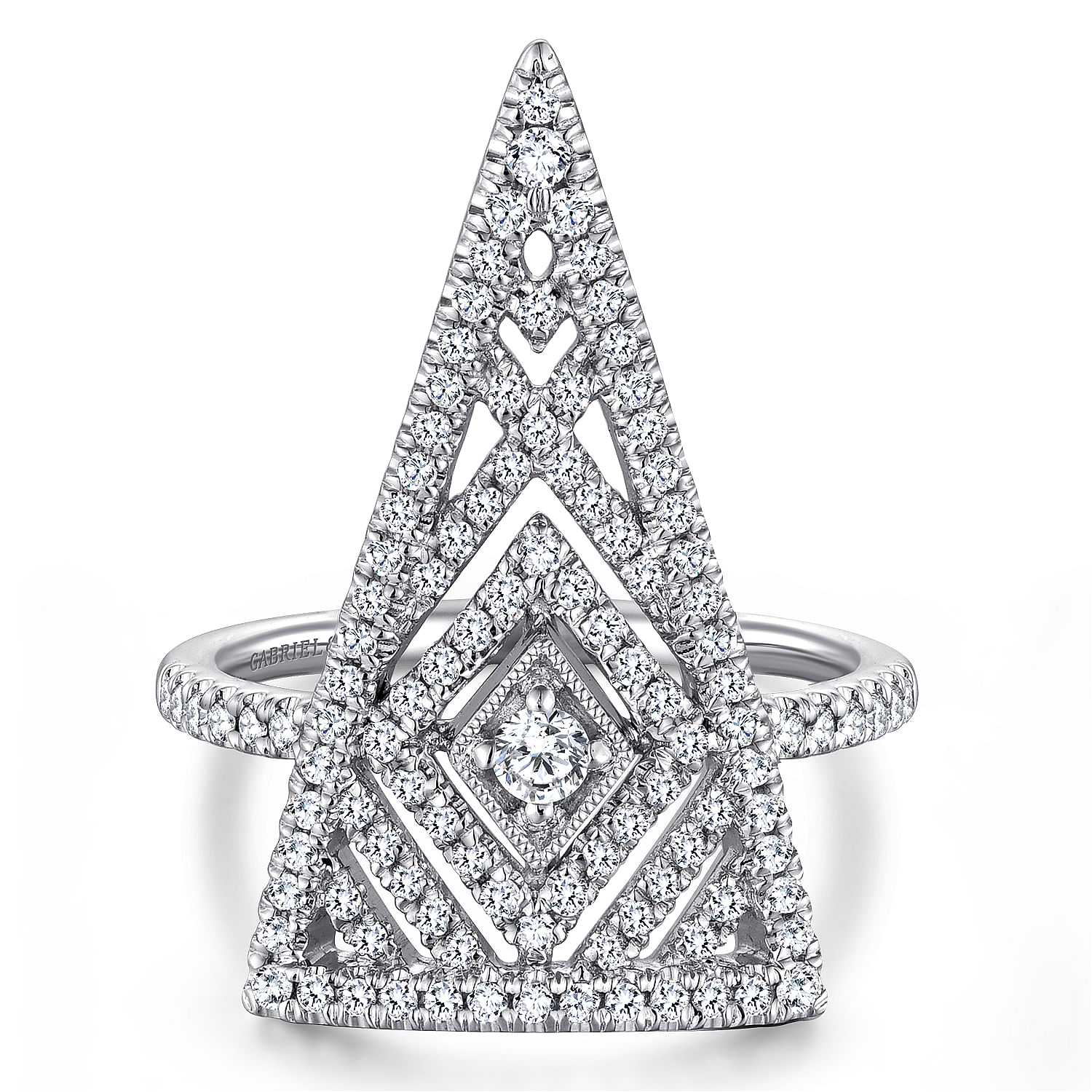 14K White Gold Triangle Diamond Statement Ring
