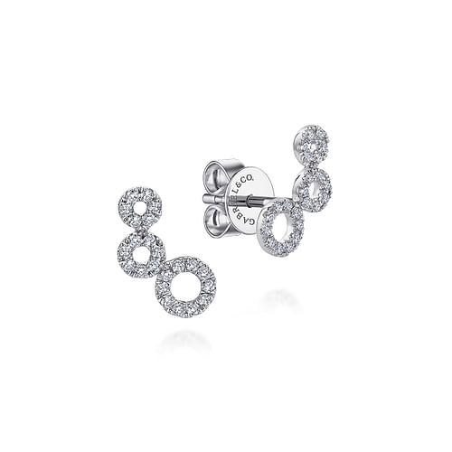 14K White Gold Triple Round Loop Diamond Stud Earrings