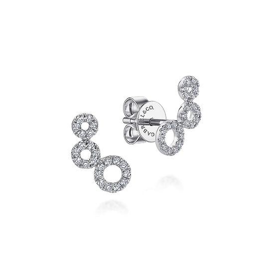 Gabriel - 14K White Gold Triple Round Loop Diamond Stud Earrings