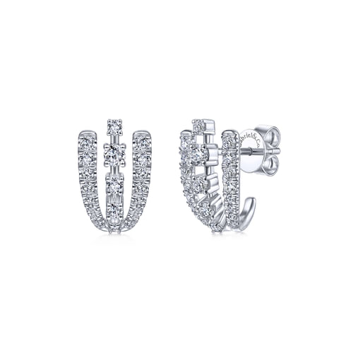 14K White Gold Triple Row Diamond Stud Earrings