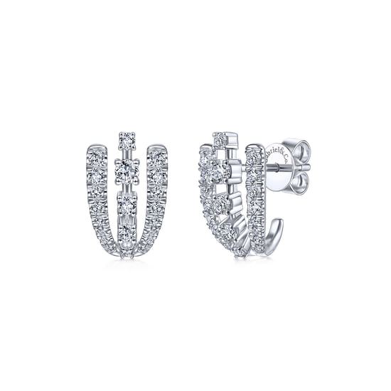 Gabriel - 14K White Gold Triple Row Diamond Stud Earrings