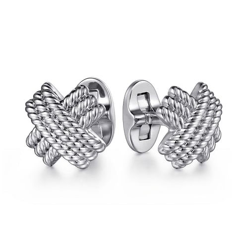 14K White Gold Triple Row Twisted Rope X Cufflinks