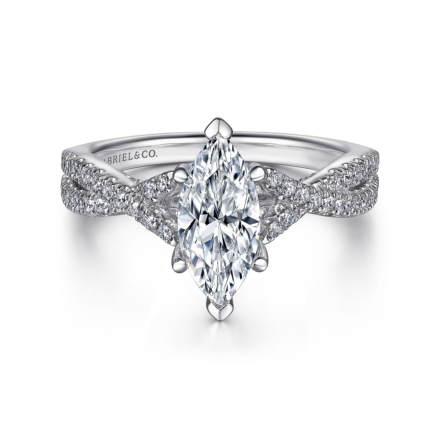 Gabriel - 14K White Gold Twisted  Marquise Shape Diamond Engagement Ring
