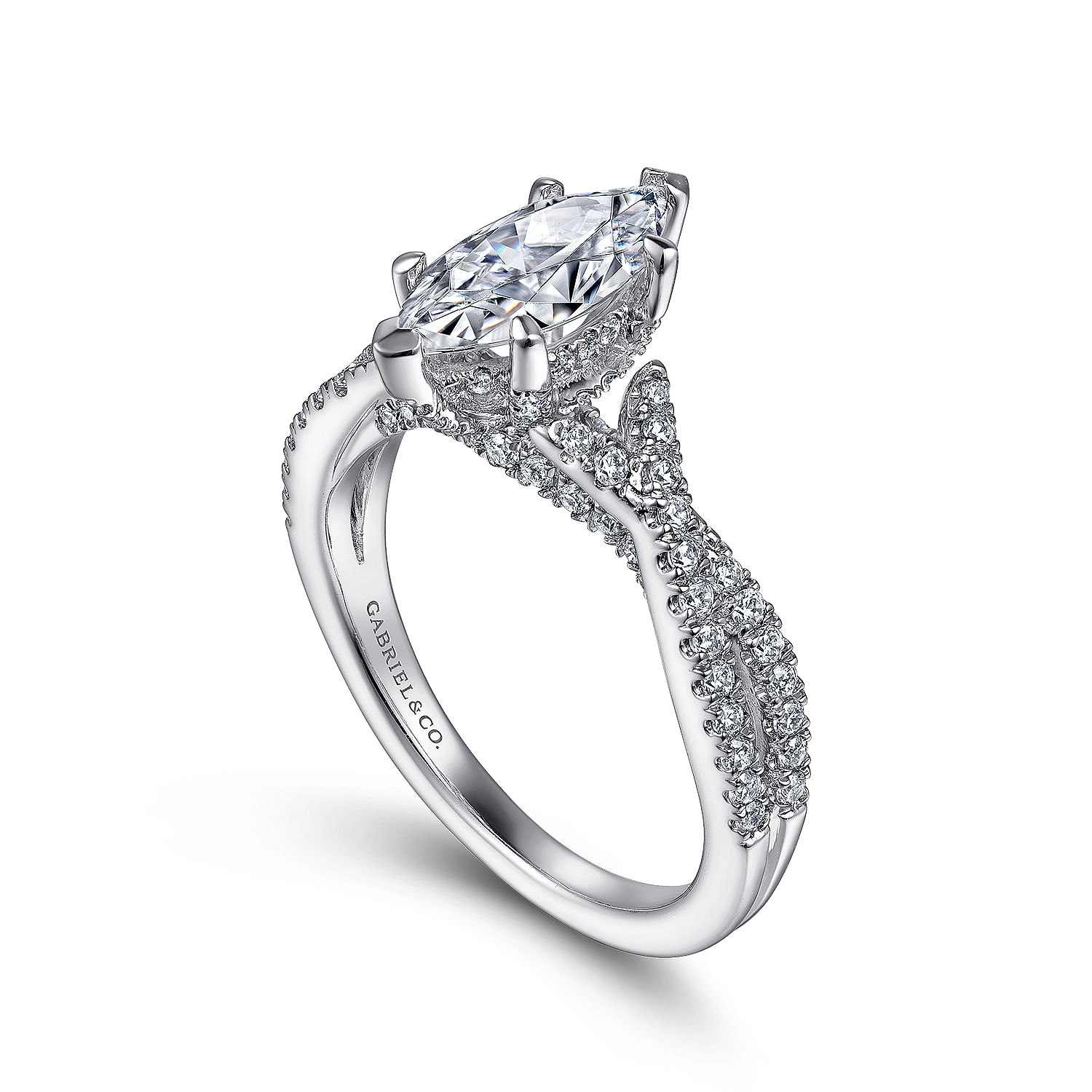 14K White Gold Twisted  Marquise Shape Diamond Engagement Ring