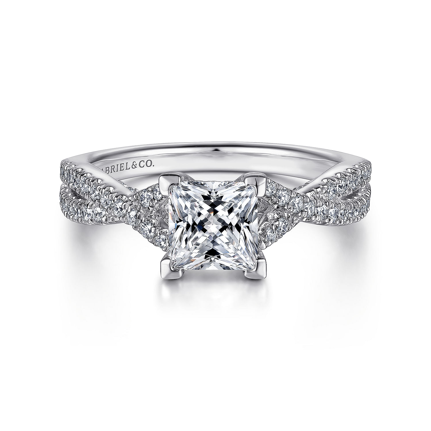 Gabriel - 14K White Gold Twisted  Princess Cut Diamond Engagement Ring