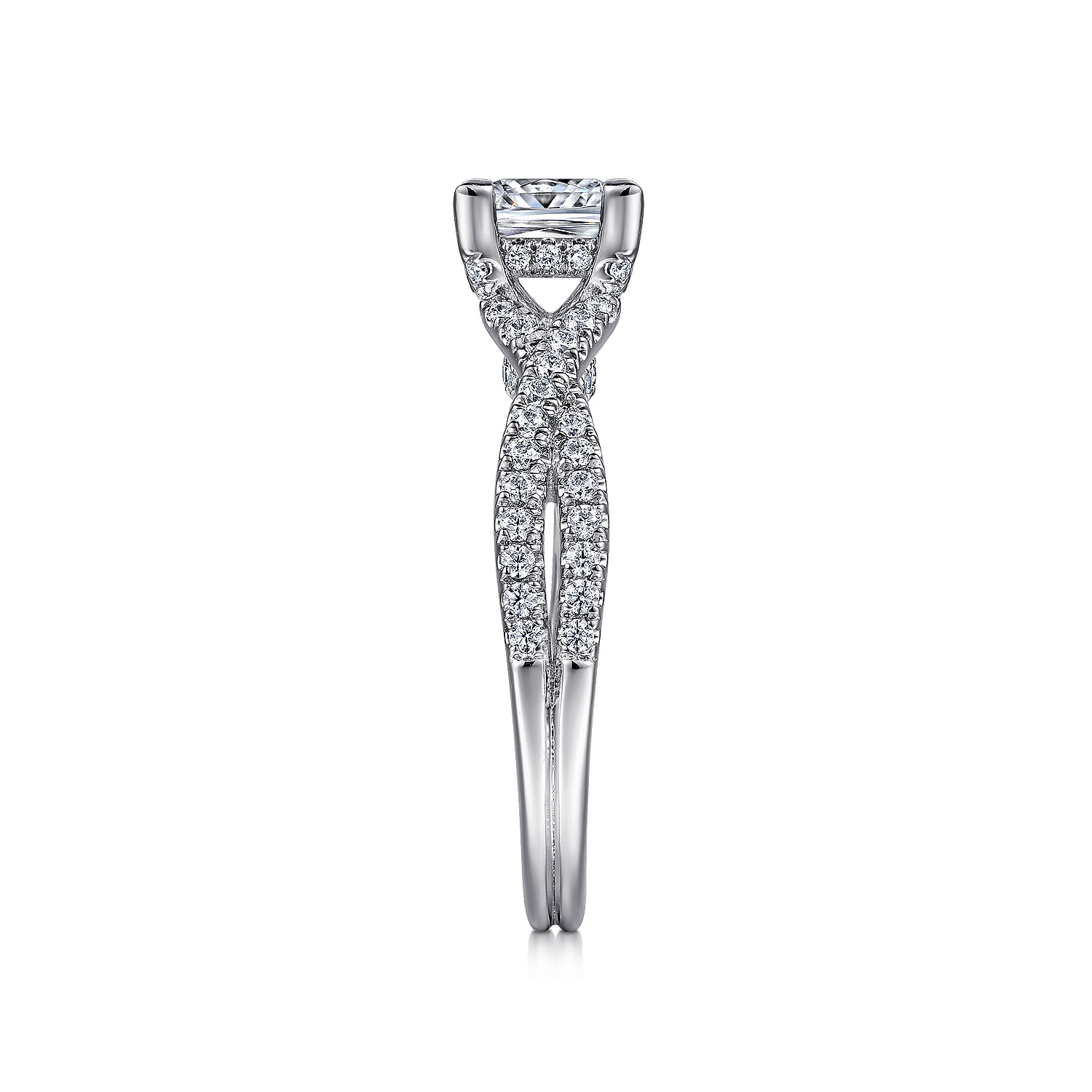 14K White Gold Twisted  Princess Cut Diamond Engagement Ring