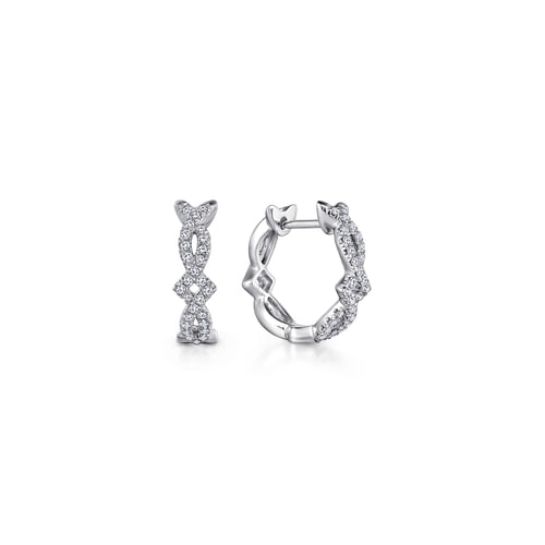 14K White Gold Twisted 10mm Diamond Huggies