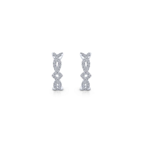 14K White Gold Twisted 10mm Diamond Huggies