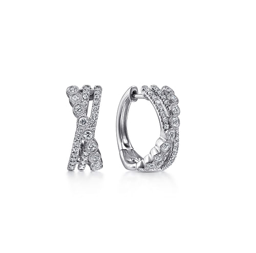 14K White Gold Twisted 10mm Diamond Huggies