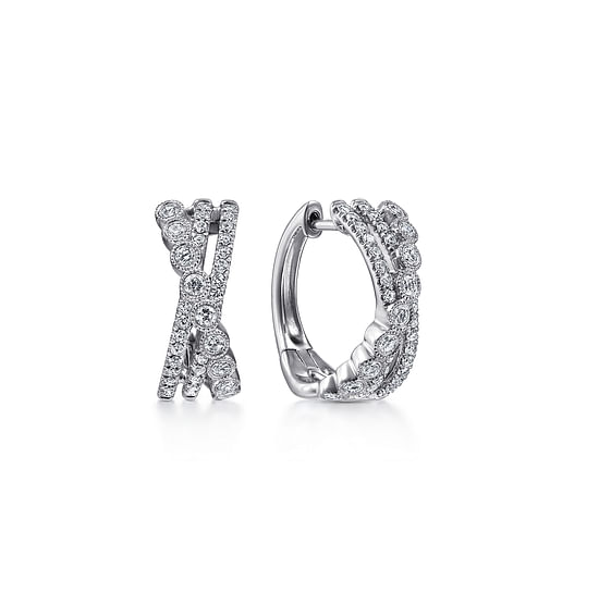 Gabriel - 14K White Gold Twisted 10mm Diamond Huggies