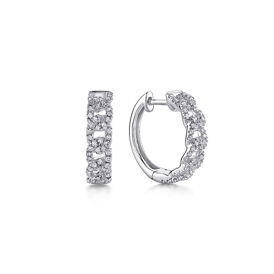 Gabriel - 14K White Gold Twisted 15mm Diamond Huggies