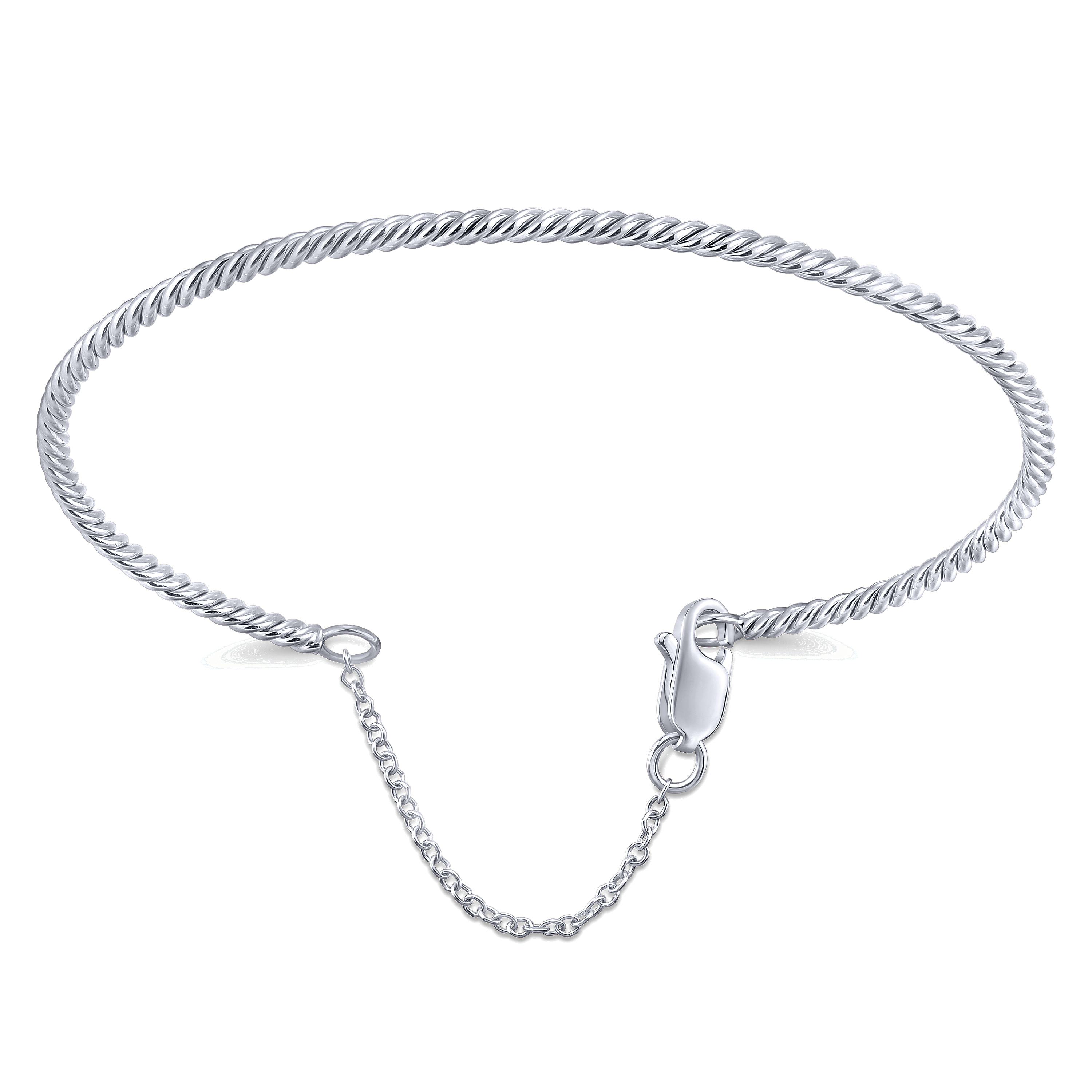 14K White Gold Twisted Bangle with Chain Drop