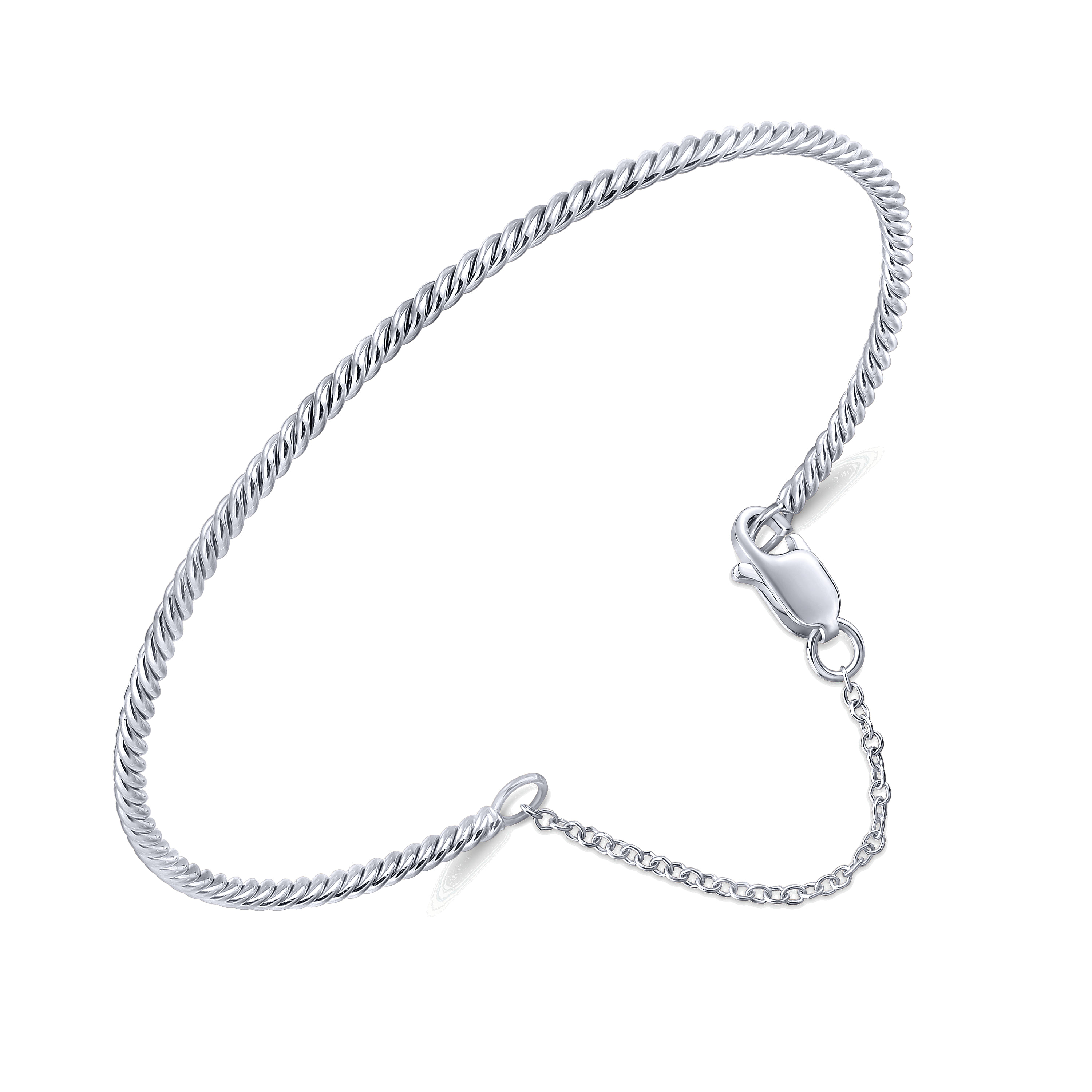 14K White Gold Twisted Bangle with Chain Drop