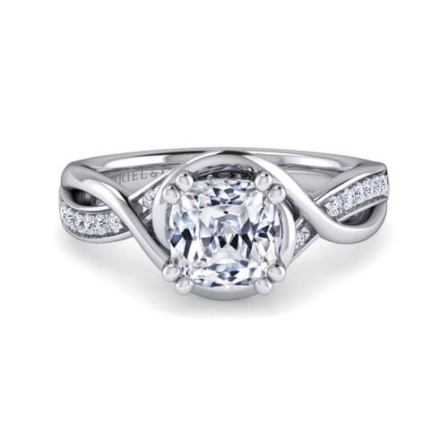 14K White Gold Twisted Cushion Cut Diamond Engagement Ring
