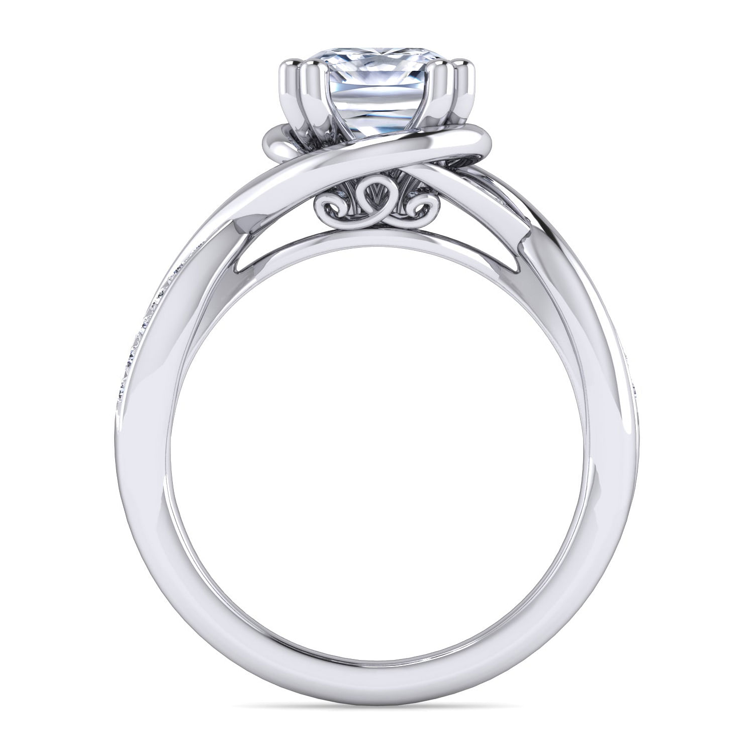 14K White Gold Twisted Cushion Cut Diamond Engagement Ring
