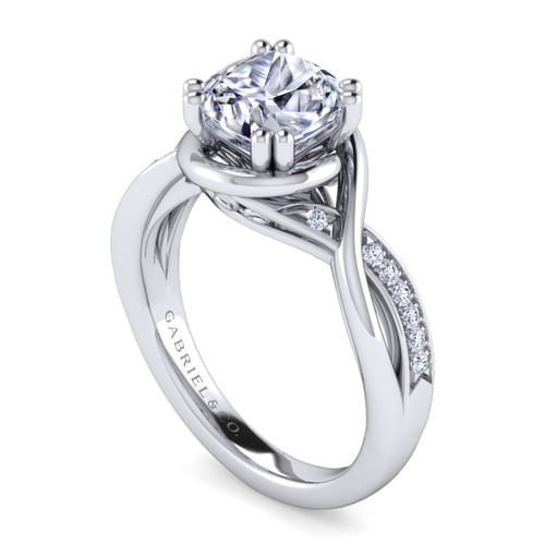 14K White Gold Twisted Cushion Cut Diamond Engagement Ring
