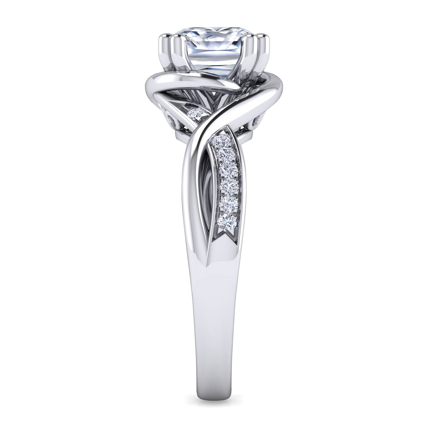 14K White Gold Twisted Cushion Cut Diamond Engagement Ring
