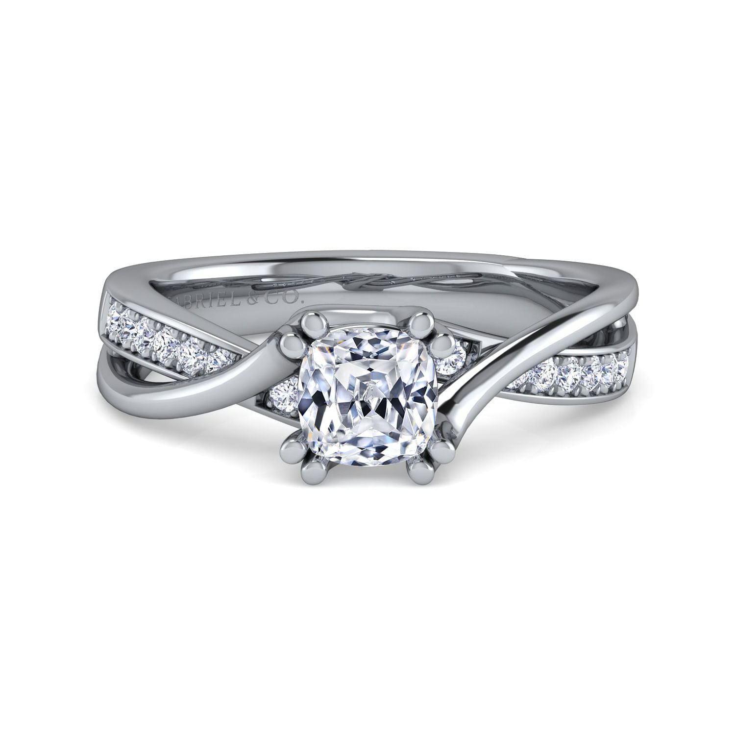 Gabriel - 14K White Gold Twisted Cushion Cut Diamond Engagement Ring