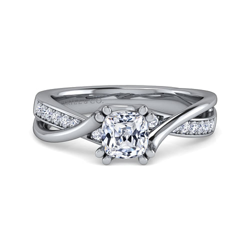 14K White Gold Twisted Cushion Cut Diamond Engagement Ring