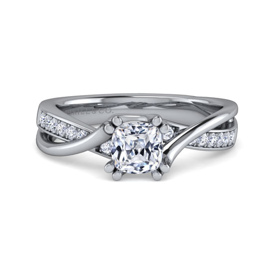 Gabriel - 14K White Gold Twisted Cushion Cut Diamond Engagement Ring