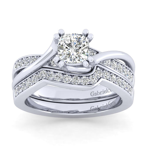 14K White Gold Twisted Cushion Cut Diamond Engagement Ring