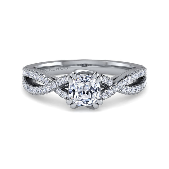 Gabriel - 14K White Gold Twisted Cushion Cut Diamond Engagement Ring