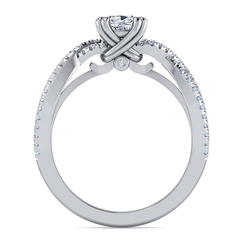 14K White Gold Twisted Cushion Cut Diamond Engagement Ring