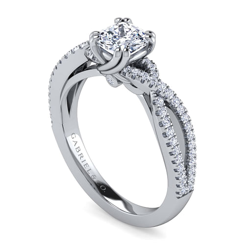 14K White Gold Twisted Cushion Cut Diamond Engagement Ring