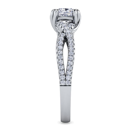 14K White Gold Twisted Cushion Cut Diamond Engagement Ring